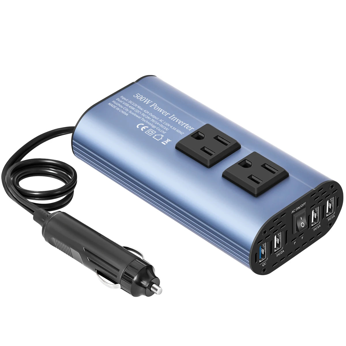 500W Car Power Inverter with AC Outlet & USB Charger – 12V to 110V Portable Car Charger