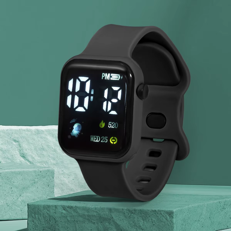 Astronaut Kids Square Digital Watch displayed with a colorful LED screen on a stylish background.