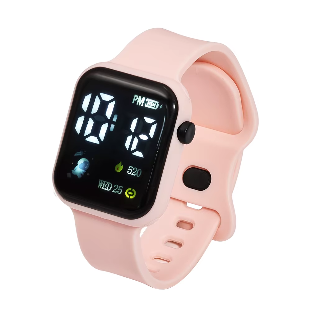 Astronaut Kids Square Digital Watch with colorful LED screen and pink strap, perfect for young explorers.