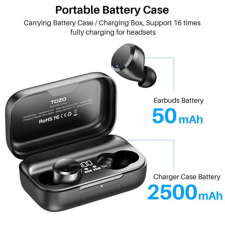 TOZO T12 Pro Wireless Earbuds Bluetooth Headphones Audio Earphones Noise Noise Cancellation Streaming Headset Electronic In-Ear Earphone App Control Fathersdaygift