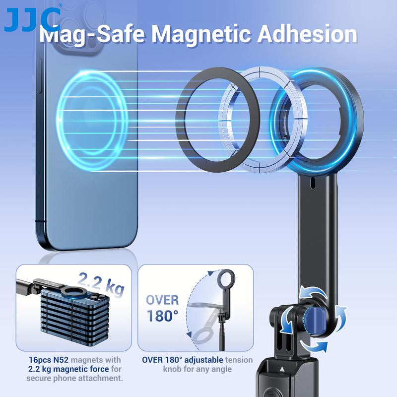 Magnetic Selfie Stick Tripod, Wireless Remote Control Selfie Stand with 2 Cold Shoe Mounts, Selfie Stick Tripod Stabilizer with Removable Phone Holder for Vlog, Stocking Fillers Gift