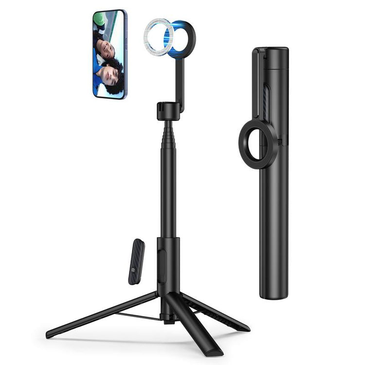 Magnetic Selfie Stick Tripod for Iphone and Android, 64" Phone Tripod Compatible with Magsafe, Fit for Iphone 12/13/14/15/16 Series, Magsafe Case and Other Phones with Metal Ring