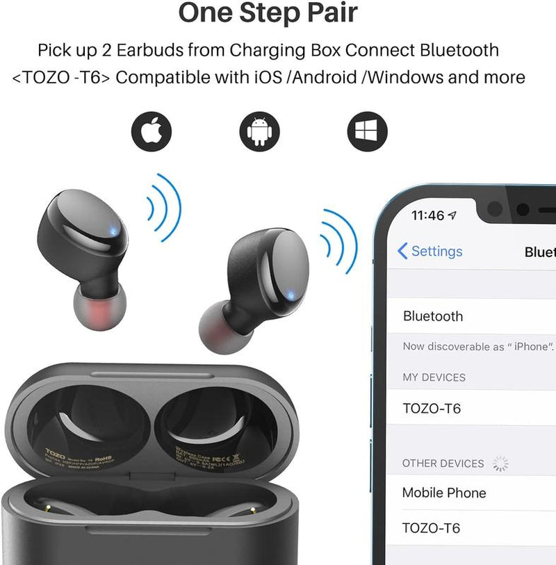 TOZO T6 Ergonomic with APP Edition(2024) True Wireless Earbuds IPX8 Waterproof Audio Headphone Electronic Headset Mini Earbuds Mini Headphones Fathersdaygift