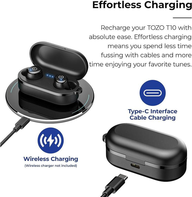 TOZO T10 (Ergonomic Edition) Wireless Earbuds Bluetooth 5.3 Headphones, App Customize EQ, Ergonomic Design, 55H Playtime, Wireless Charging Case, IPX8 Waterproof Sound In-Ear Headset, 2024 New Version Fathersdaygift