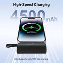 4500Mah Mini Power Bank with Built in 2 Cables & Lanyard - Ultra Compact Portable Charger Iphone,Android , Phone Holder, Charging Chargeable Black Smartphone Accessories
