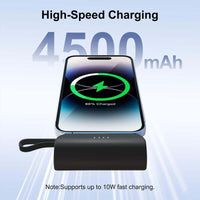 4500Mah Mini Power Bank with Built in 2 Cables & Lanyard - Ultra Compact Portable Charger Iphone,Android , Phone Holder, Charging Chargeable Black Smartphone Accessories