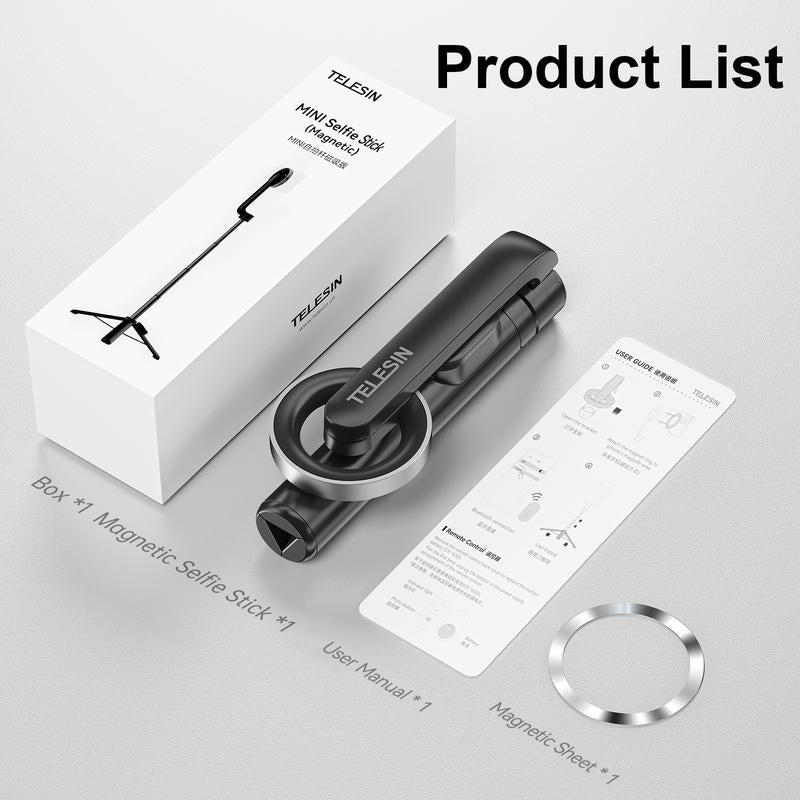 【Dealsforyoudays】Telesin Magnetic Selfie Stick Tripod with Bluetooth Remote Control, 27" Extendable Phone Stand Tripod for Magsafe for Iphone 15 14 13 12 Pro Max Series, All Android Phones with Magnetic Functionality