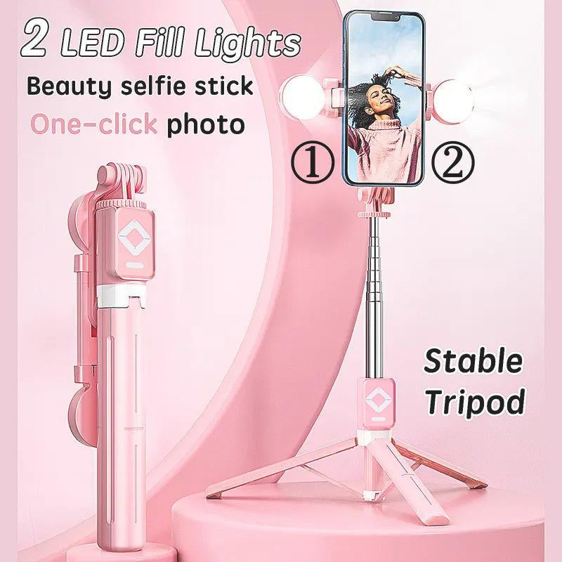 IMOLI Upgraded 67-Inch Telescopic Multi-Function Mobile Phone Selfie Stick with Dual Fill Light, Built-In Tripod and Wireless Remote Control