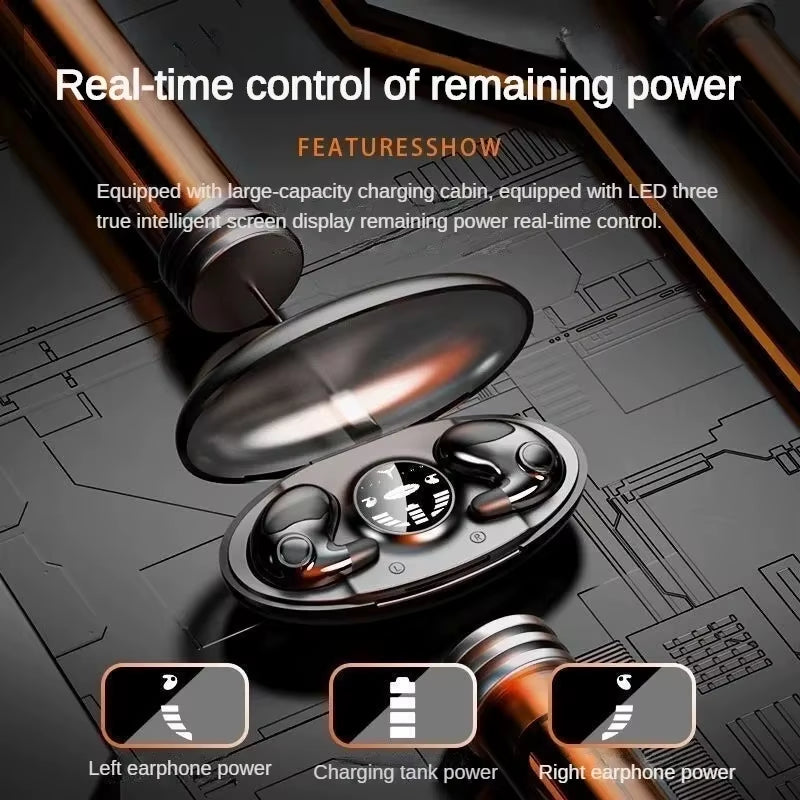 Invisible Sleep Wireless Earbuds with real-time power control display and charging cabin.