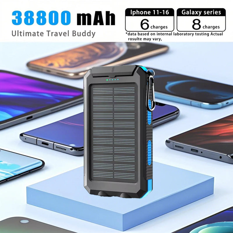 38800mAh Solar Power Bank – Waterproof, Type-C Portable Charger for Outdoor Use