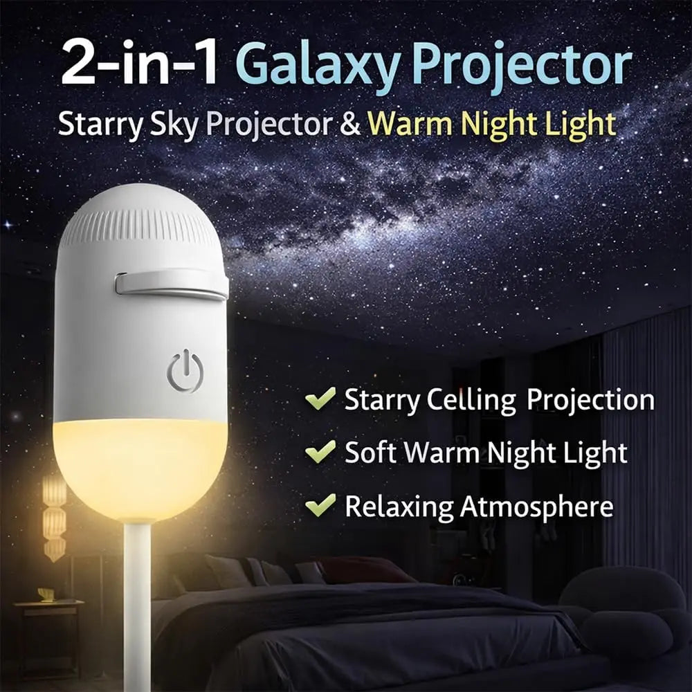 2-In-1 Galaxy Projector Night Light, USB Interface, Dual-Mode Starry Sky Projection/Warm Light Night Light, Adjustable Focus and Brightness with 3 Sliding Projection Films for Bedroom
