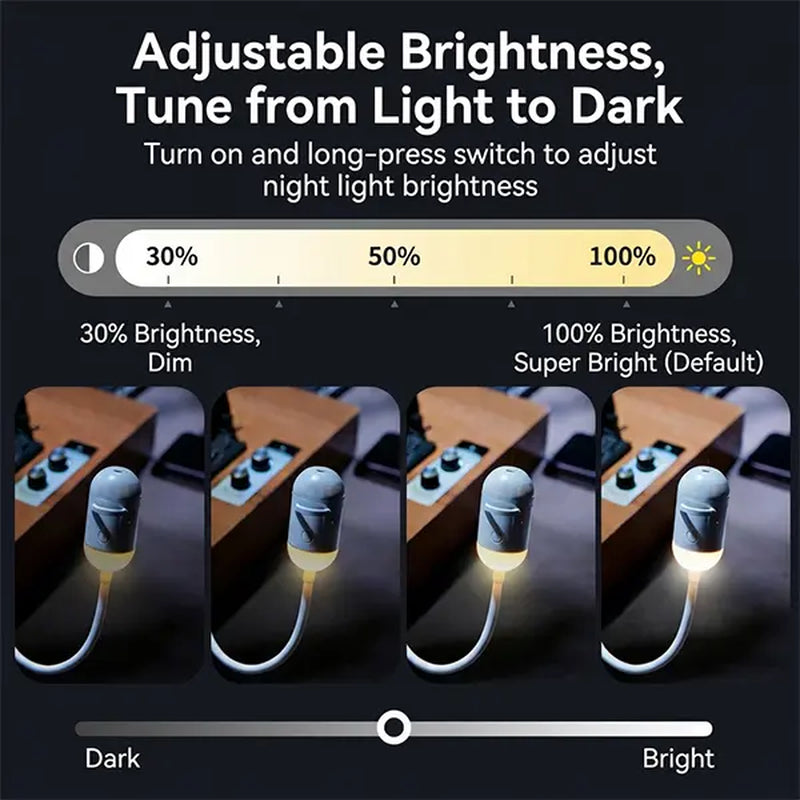Side-by-side comparison of the touch control capsule lamp dimming from 100% down to 30% brightness.