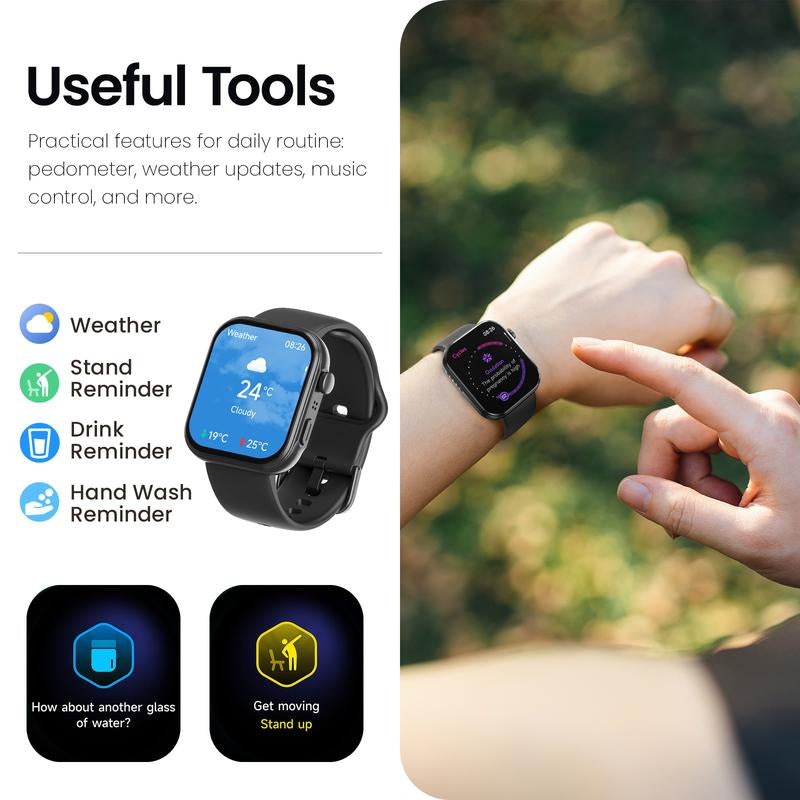 TOZO S6 Smartwatch Ultra-Clear AMOLED Screen Dynamic Bluetooth Call,Sports Modes Fitness Watch Activity Tracker with Heart Rate/Sleep Oxygen Monitor IP68 Waterproof Dustproof Smartphone Wristwatch Devices Wearable Pedometer Weather Updates Workout