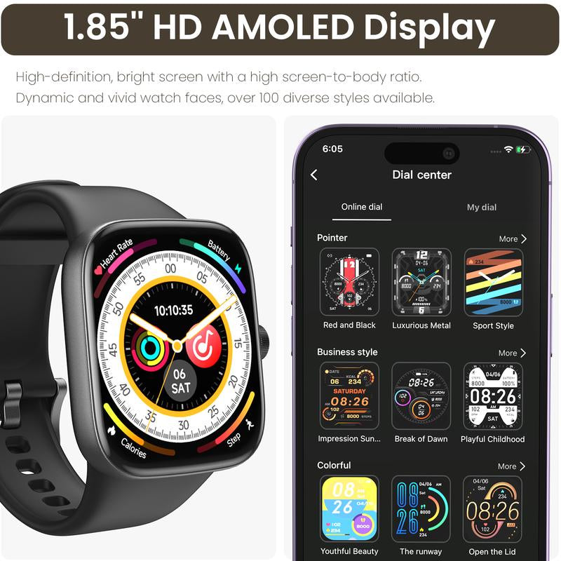 TOZO S7 Smartwatch Bluetooth Call AMOLED Ultra HD Screen,Dynamic Dials Messages Push 100+ Sports Modes,Detect Human Health (Heart Rate,Blood Oxygen)With High Battery Life Touch Screen Watch Black Fathersdaygift Wristwatch Wearable Phone Smartphone