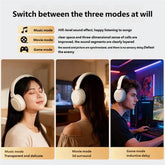 Wireless headphones for music lovers showcasing music, movie, and game modes for versatile listening experiences.