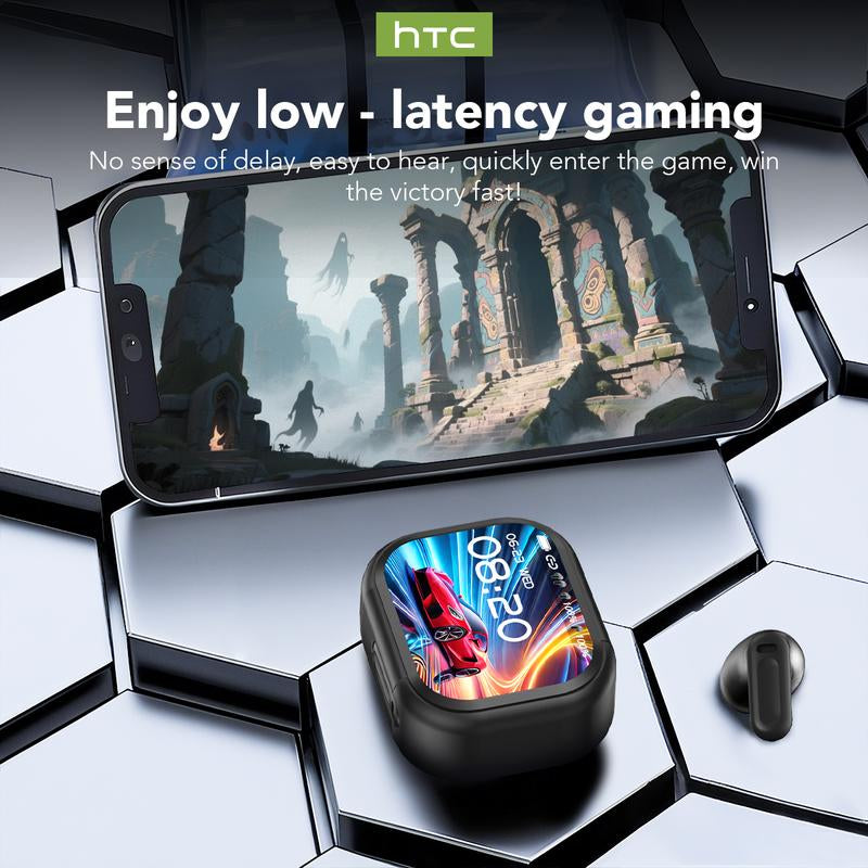 Bluetooth 6.0 Wireless Earphones – HTC NE20 LED Display for low-latency gaming and quick audio response