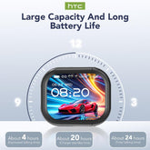 Bluetooth 6.0 Wireless Earphones - HTC NE20 LED Display showing battery life and performance stats