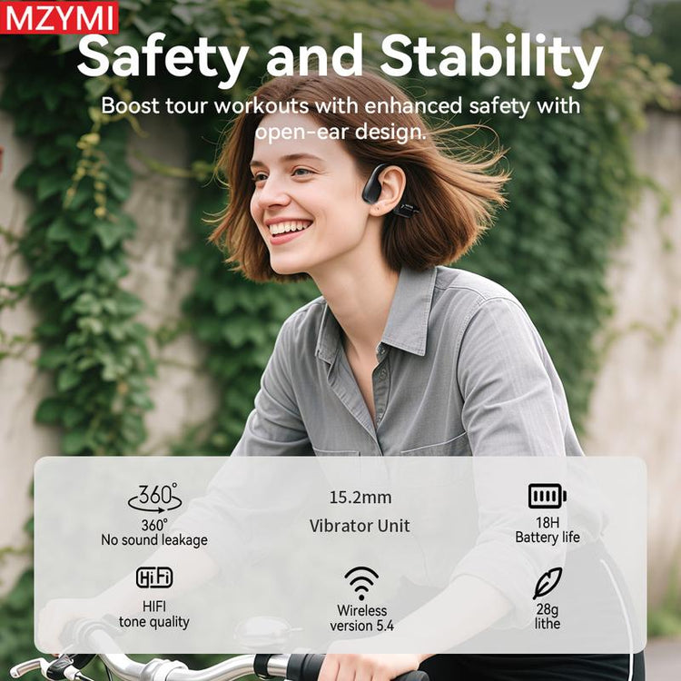 MZYMI 18H Ultra Long Battery Life Open-Ear Wireless Bone Conduction Sport Headphones - Wireless Earphones for Workouts and Running