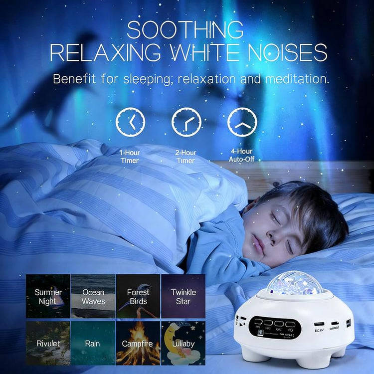 Galaxy Aurora Projector Light | App-Controlled Rechargeable Star Nebula Projector, Cordless Design, 33 Effects, Bluetooth Speaker & White Noise