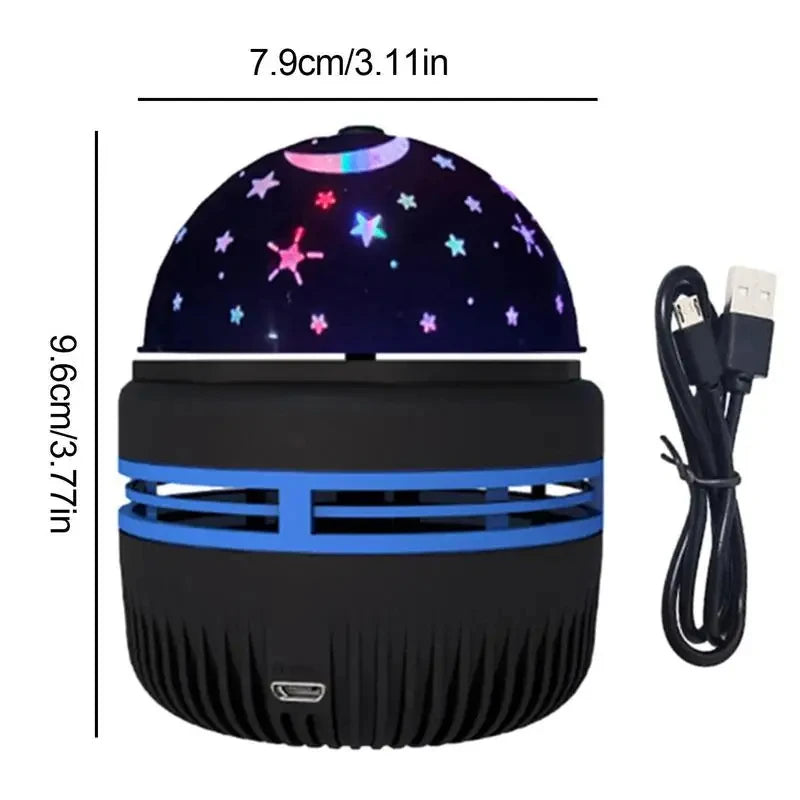 LED Starry Sky Projector showing USB magic ball night light with starry projection and power cable.