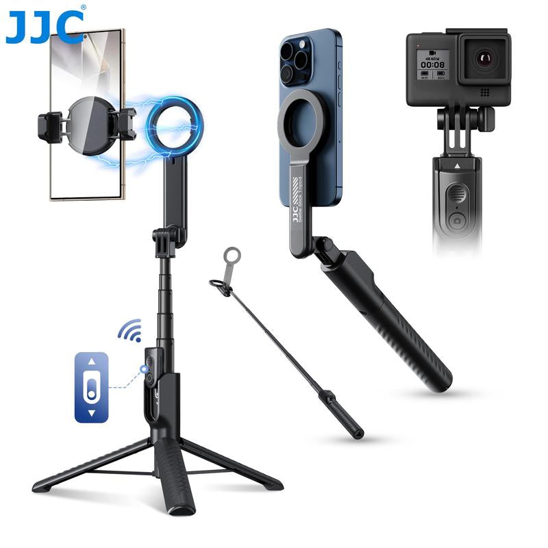 Magnetic Selfie Stick Tripod, Wireless Remote Control Selfie Stand with 2 Cold Shoe Mounts, Selfie Stick Tripod Stabilizer with Removable Phone Holder for Vlog, Stocking Fillers Gift