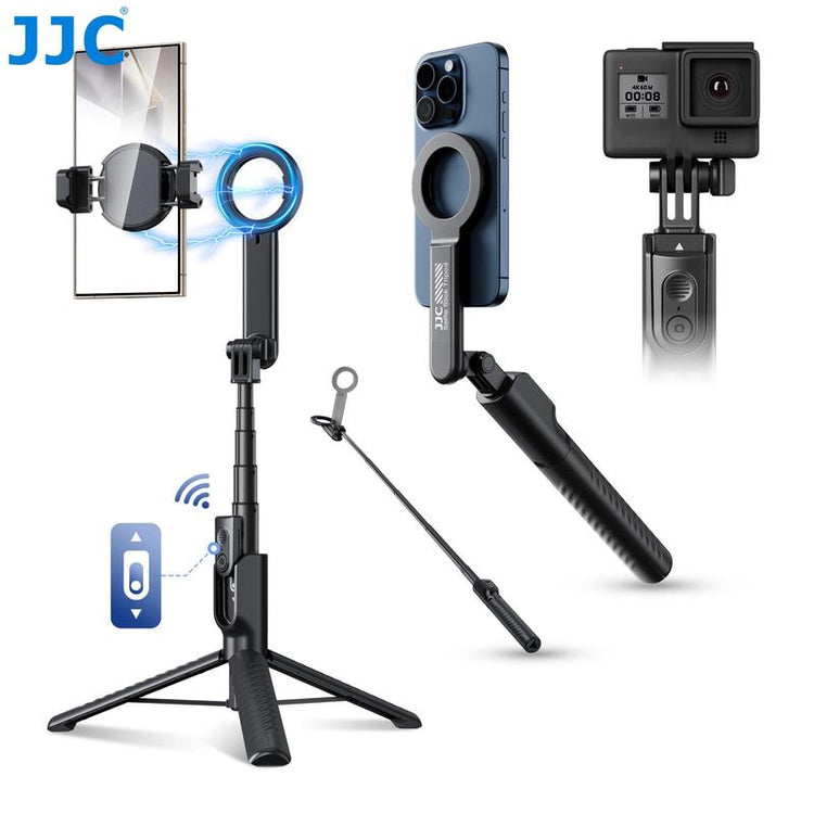 Magnetic Selfie Stick Tripod, Wireless Remote Control Selfie Stand with 2 Cold Shoe Mounts, Selfie Stick Tripod Stabilizer with Removable Phone Holder for Vlog, Stocking Fillers Gift