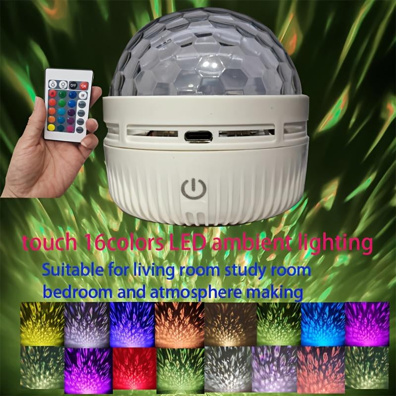 Black Hole Aurora Projector showcasing touch control and 16 color options for ambient lighting.
