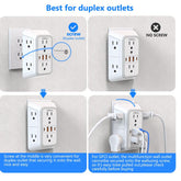 USB Wall Charger, 6 Outlet Extender with 4 USB Charging Ports 3-Sided Power Strip Multi Plug Outlets Wall Adapter Spaced for Home Travel Office