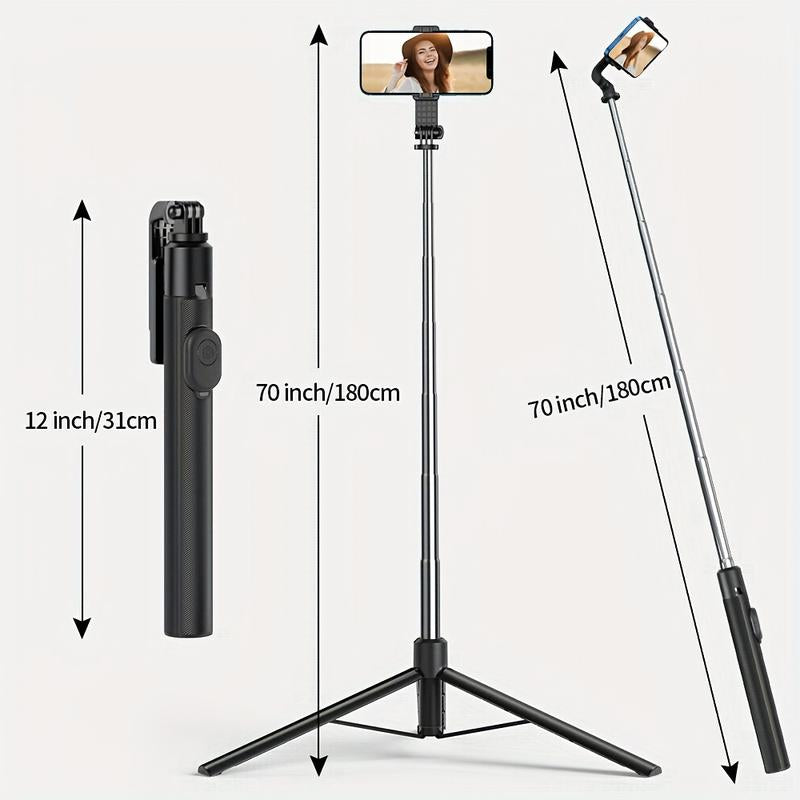 Selfie Stick, 70 Inch Retractable Phone Tripod with Wireless Remote Control & Light, Portable Selfie Stick Tripod for Cell Phone and Smartphones