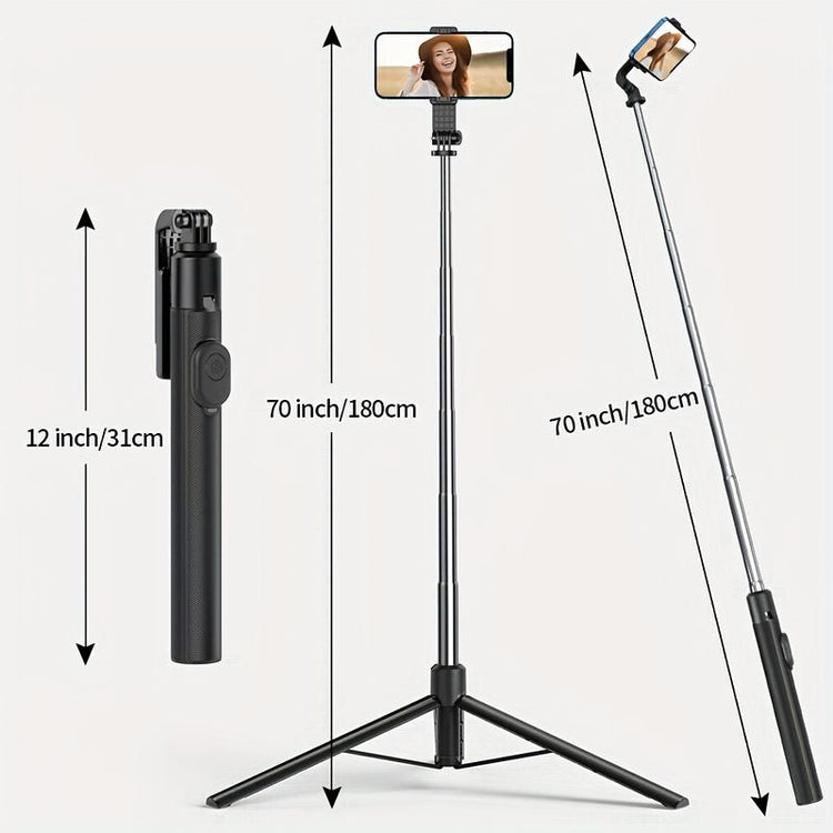 Selfie Stick, 70 Inch Retractable Phone Tripod with Wireless Remote Control & Light, Portable Selfie Stick Tripod for Cell Phone and Smartphones