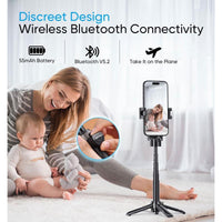 Phone Tripod, Portable Selfie Stick, Pocket Size Selfie Stick for Iphone, Selfie Stick with Wireless Detachable Remote Control & 2 Fill Light for Photograph, Live Streaming, Video Recording
