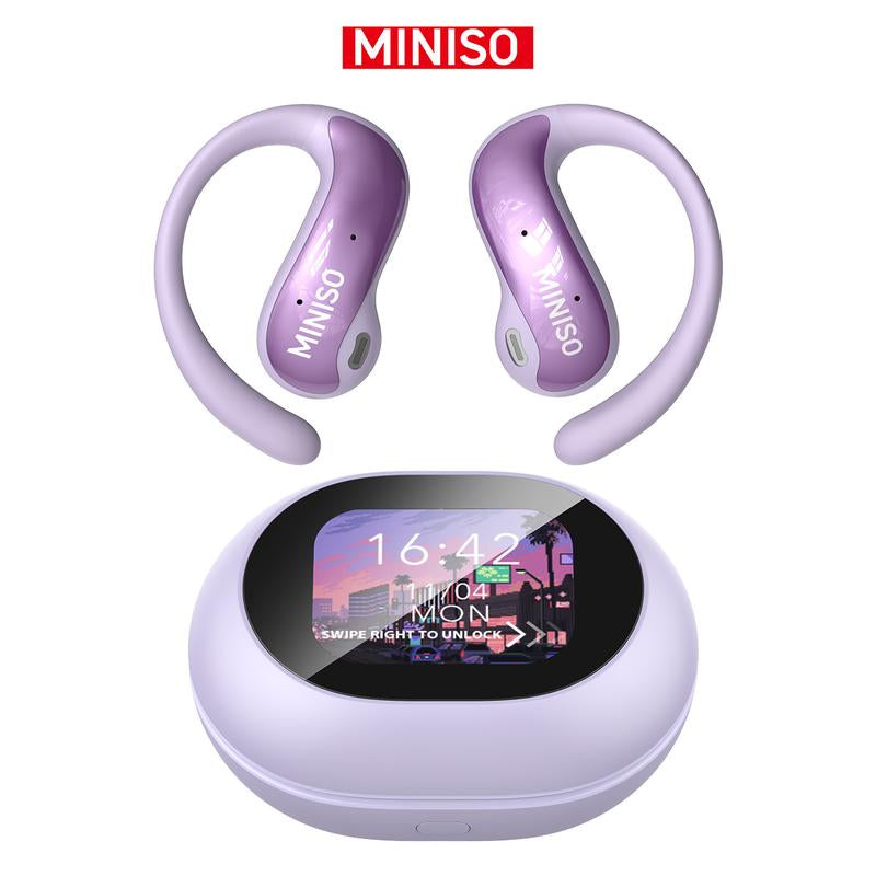 MINISO MS188 Open Ear Bluetooth 5.4 AI Translator Earbuds with LCD Touchscreen Case