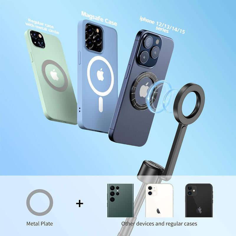Magnetic Selfie Stick Tripod for Iphone and Android, 64" Phone Tripod Compatible with Magsafe, Fit for Iphone 12/13/14/15/16 Series, Magsafe Case and Other Phones with Metal Ring