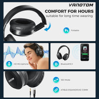 VANOTOM Folding Wireless Headphones Gaming Headset, 1 Piece Foldable over Ear Wireless Bluetooth-Compatible Headphones, Long Battery Life Audio Hifi Bass Earphone Earbuds, Wireless Headphone for Sports Music Work Use, Mother'S Day Gift