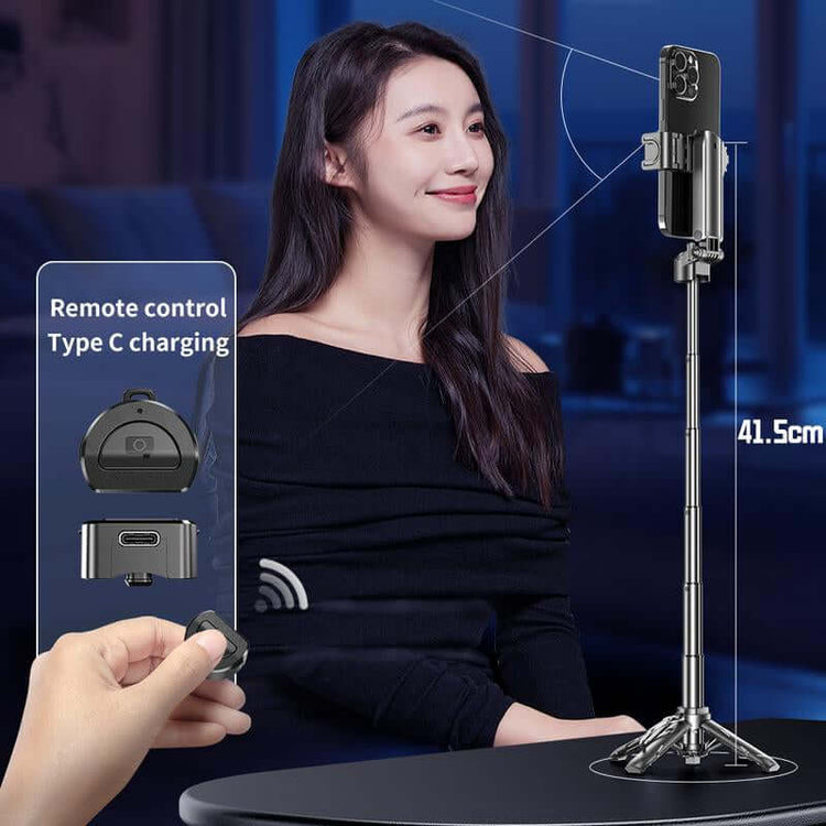 Mini Pocket Selfie Stick Tripod, Extendable Grip Phone Tripod with Detachable Remote, Portable Tripod for Video Recording/Vlogging/Selfie in Black