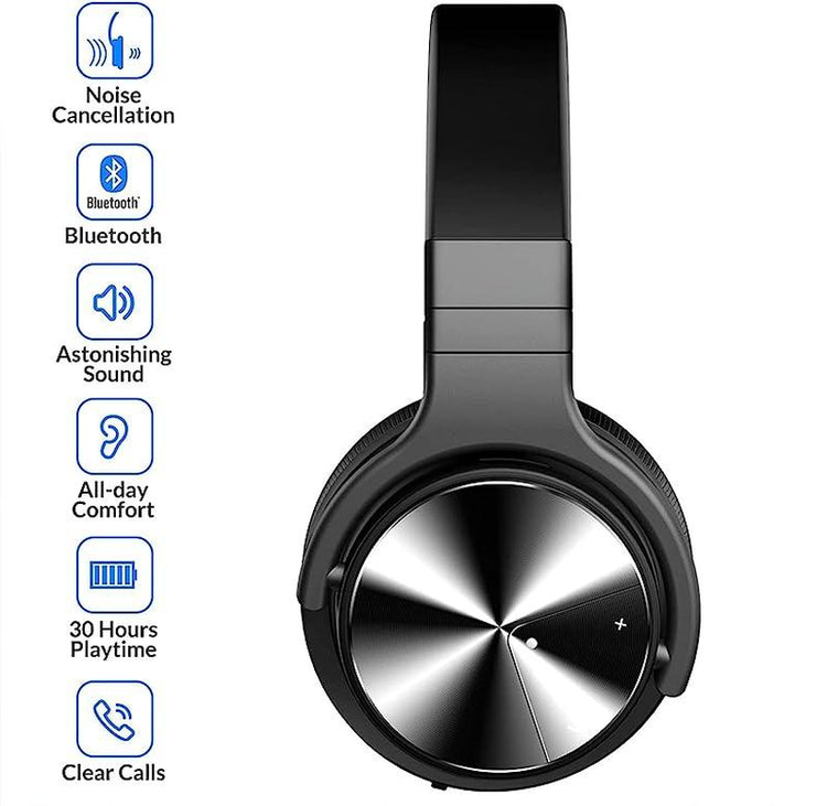 Noise cancelling headphones with soft ear cushions and adjustable headband