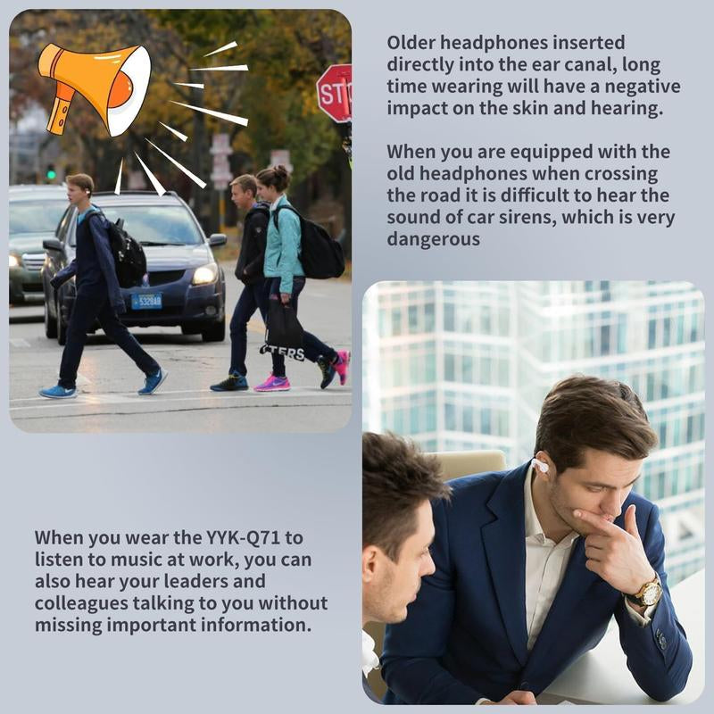 Open Earbuds, Wireless Bone Conduction Earphone Bluetooth 5.3 Clip Ear Hifi Sound Quality Waterproof TWS Headset Sports Gaming Headphones Headphones Bluetooth