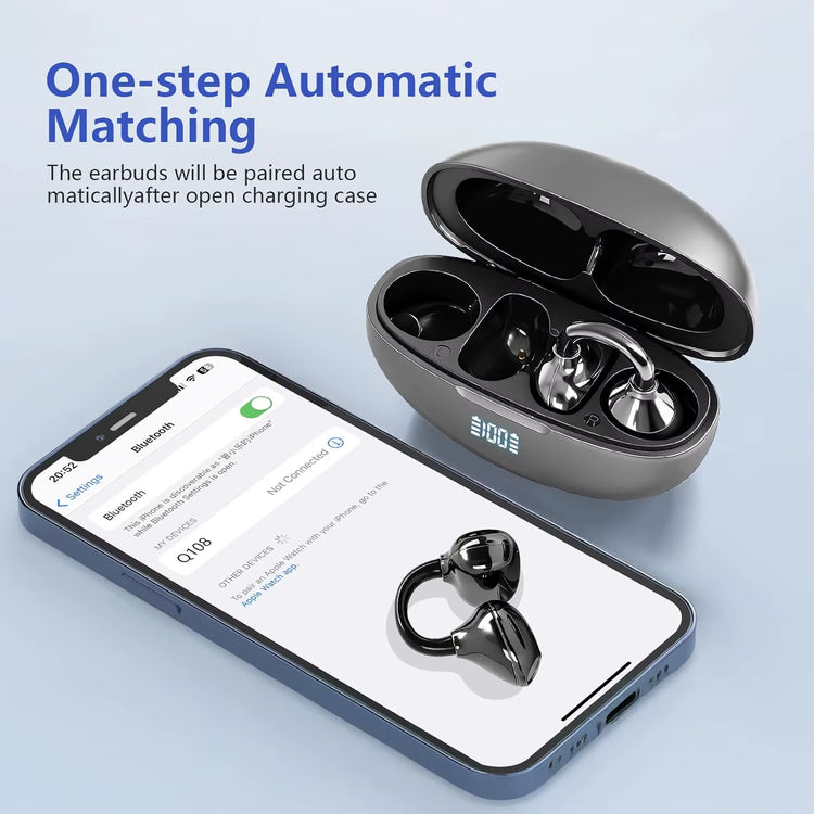 BT 5.4 Clip on Wireless Earbuds 72H Play Time Long-Battery Life Headphone OWS Open Ear Waterproof Earphone for Sport