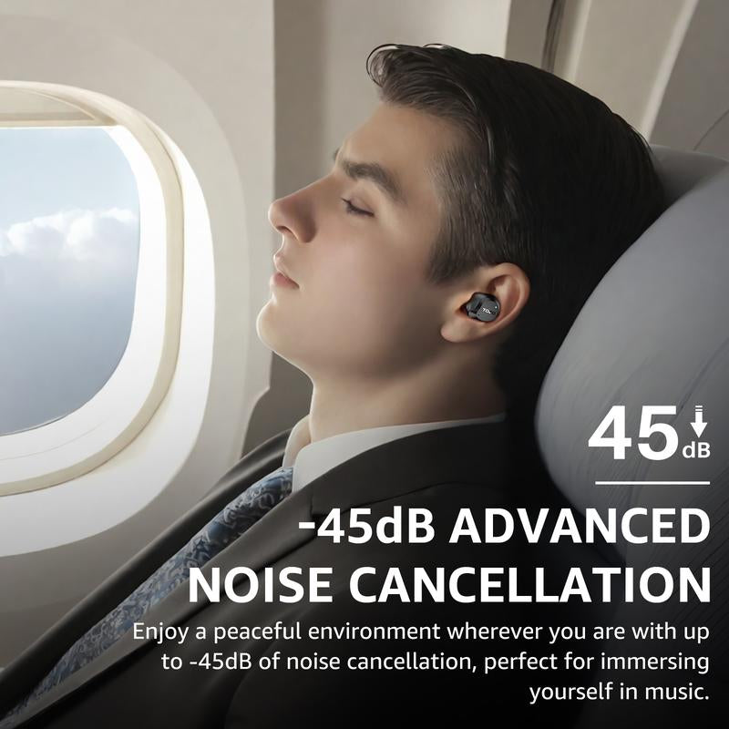TOZO 2024NC9 Hybrid Active Noise Cancelling Wireless Earbuds ENC IPX8 Waterproof Bluetooth 5.3 Headphones Stereo Bass Heasets Headsets Audio Headphones Audifonos Traveling Gadgets Electronic Fathersdaygift Dark Black Microphone Charging