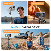 MAGIC JOHN 4-In-1 Multifunctional Magnetic Selfie Stick – 360° Rotation, Compact & Stylish, with Wireless Bluetooth Control, Magnetic Phone Holder for Selfies/Video Recording/Vlogging, Compatible with Most Phone Modes