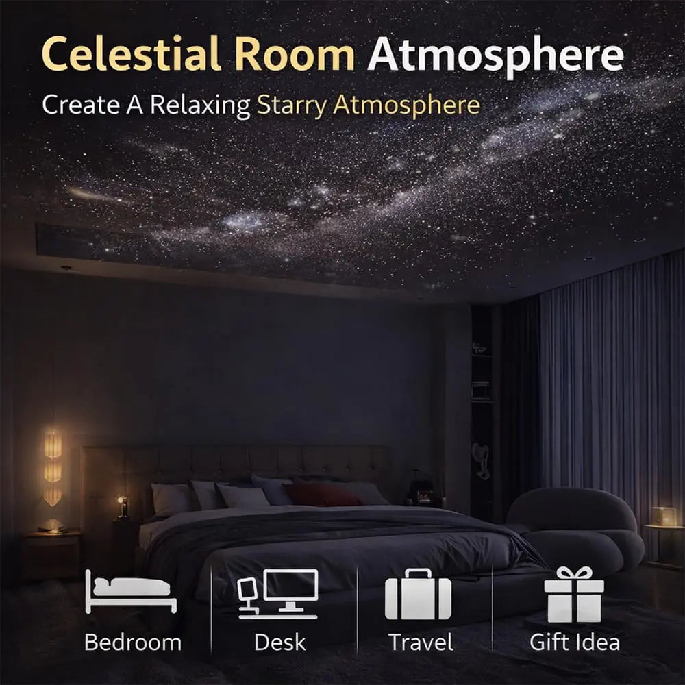 Large bedroom ceiling filled with a starry milky way galaxy, highlighting bedroom, desk, travel, and gift use.