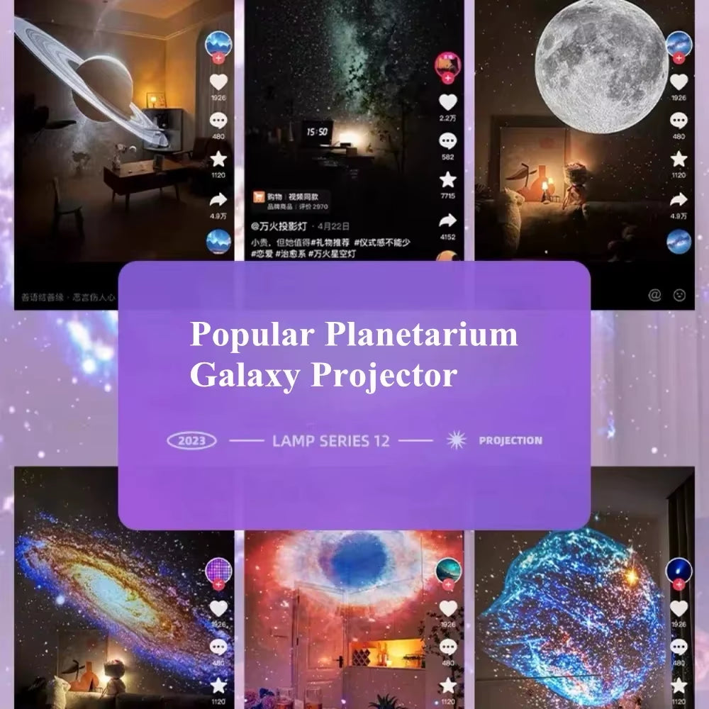 Meteor Star Projector Galaxy Night Light showcasing mesmerizing images of various cosmic projections and effects.