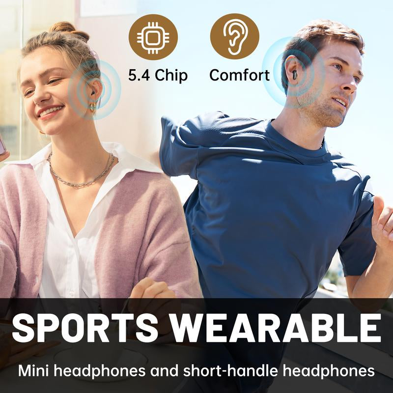 Wireless noise cancelling earbuds for fitness showcased in a sports wearable setting, highlighting comfort and 5.4 chip technology.