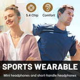 Wireless noise cancelling earbuds for fitness showcased in a sports wearable setting, highlighting comfort and 5.4 chip technology.