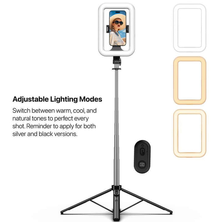 Mybat Pro Selfie Stick, Extendable Spotlight Tripod Stand with 8" Dimmable LED Light, Remote Control Cellphone Holder for Tiktok/Video Recording