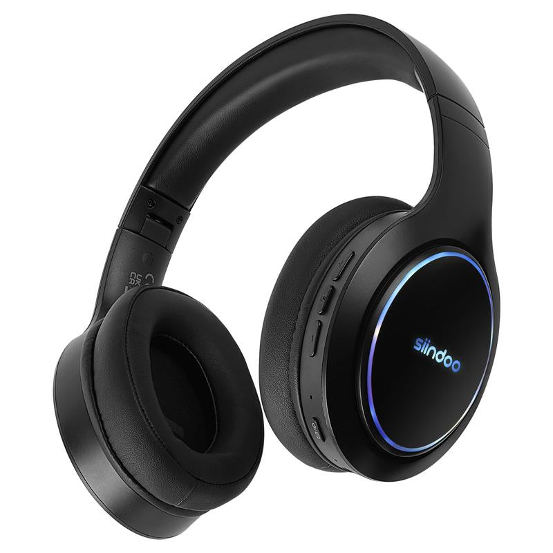 Siindoo Bluetooth Over‑Ear Headphones 120 Hrs Playtime RGB LED 3‑EQ Mic Foldable