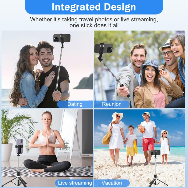 6-In-1 Selfie Tripod W/Dual Fill Lights & Wireless Remote | Portable Adjustable Phone Stand | Detachable 360° Compact Travel Tripod