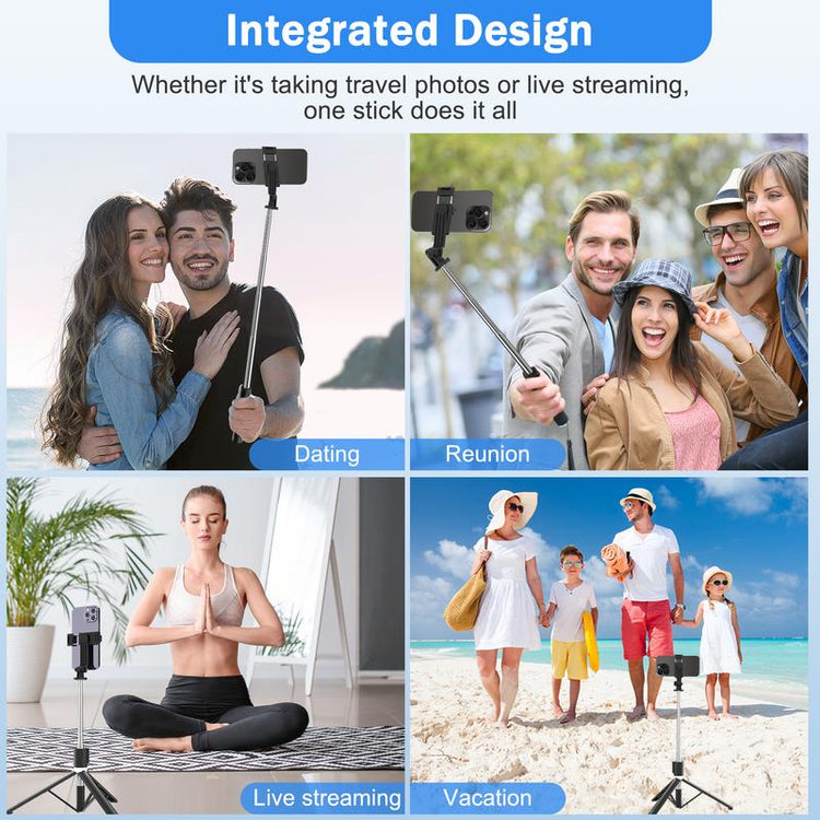 6-In-1 Selfie Tripod W/Dual Fill Lights & Wireless Remote | Portable Adjustable Phone Stand | Detachable 360° Compact Travel Tripod