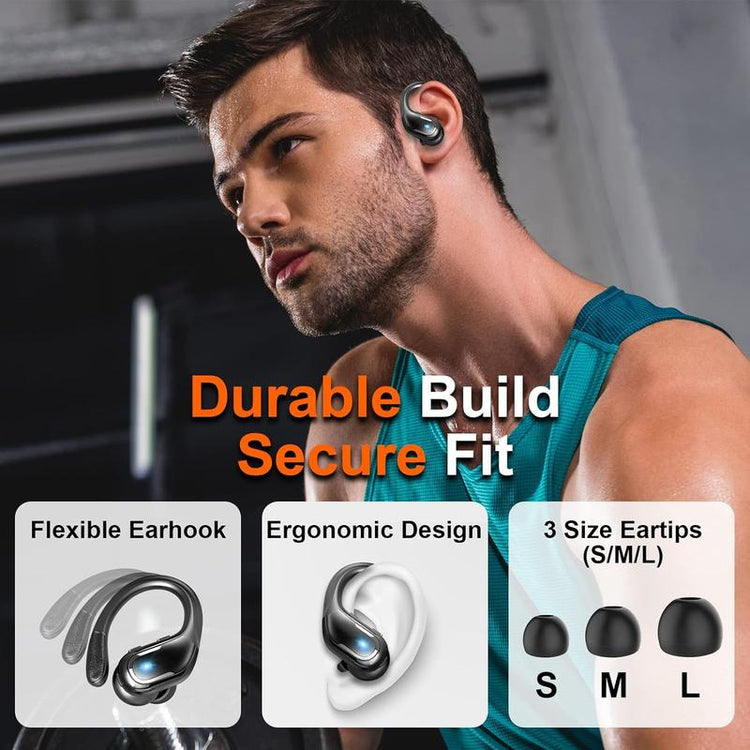 Ark Ecart Wireless Earbud, Bluetooth 5.3 Headphones Pure Bass Sound with Earhooks, 75H Battery Over-Ear Headphones, Audio Earphones Headset