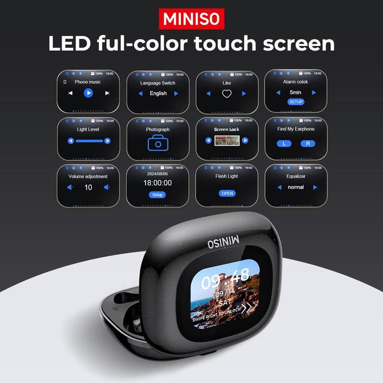 MINISO Earbuds, Wireless Earphones, Open Ear Design Wireless Headphones, BT5.4 Full Color Display Touch Screen IPX5 Waterproof Headset, Audio